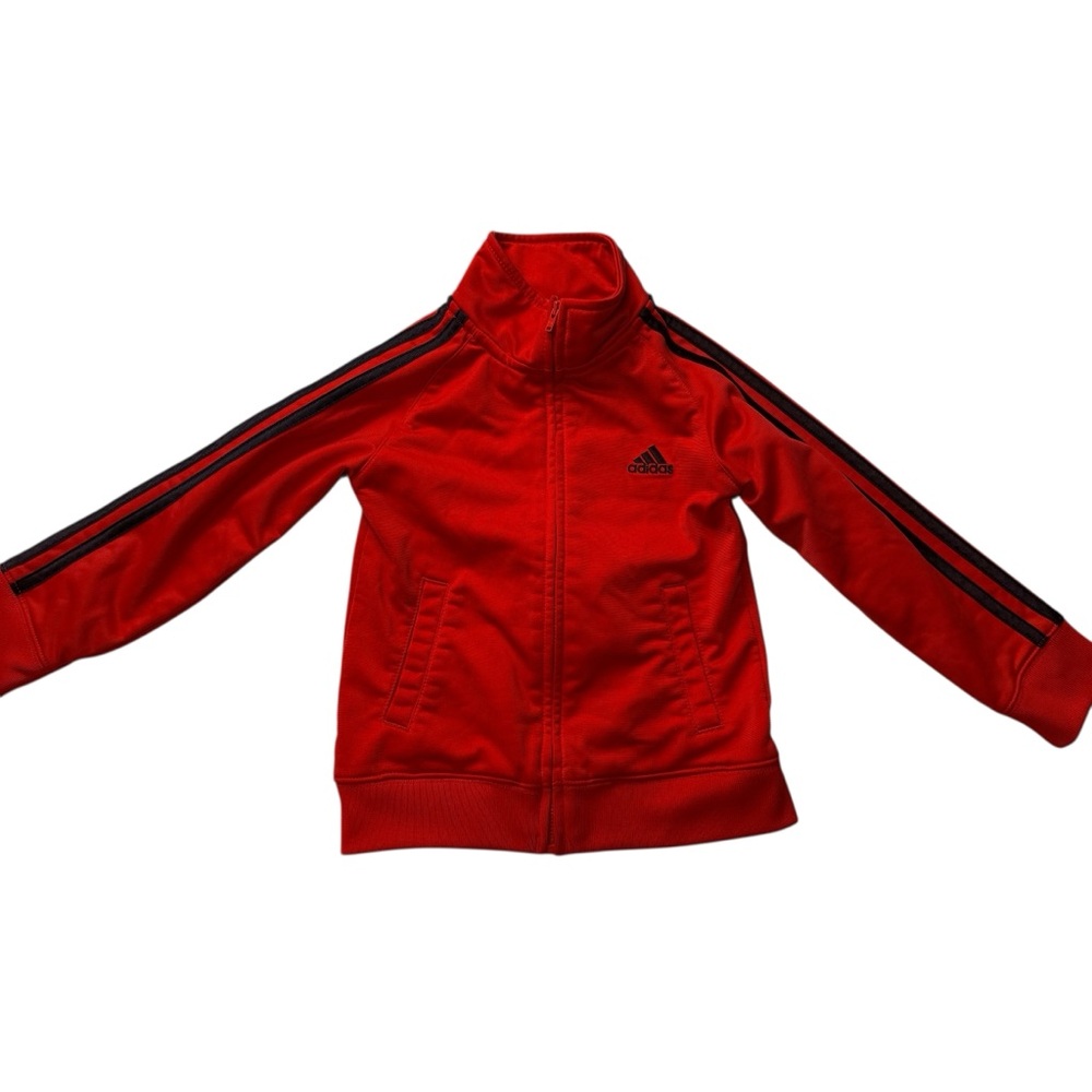 Adidas Kids Red Track Jacket – Zip Up 3-Stripes Activewear – Size 4